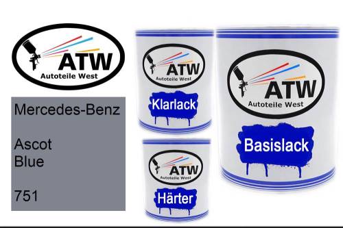 Mercedes-Benz, Ascot Blue, 751: 1L Lackdose + 1L Klarlack + 500ml Härter - Set, von ATW Autoteile West.